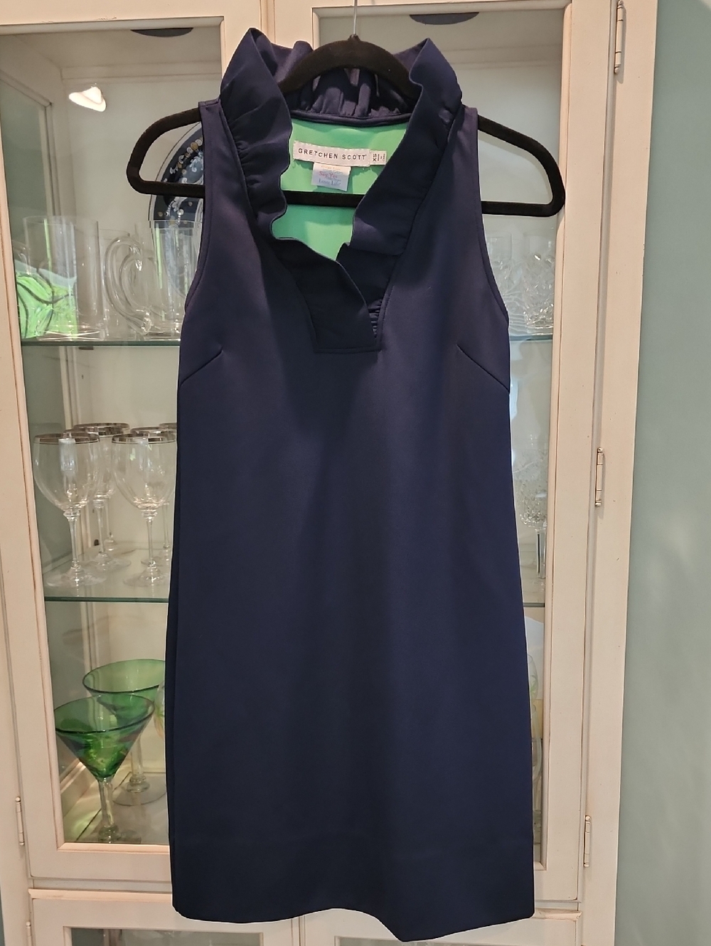Gretchen Scott Navy Dress With Green Lining.